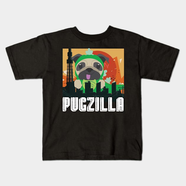 Pugzilla Funny Pug Dog Lover Gift for Halloween Gift Kids T-Shirt by Tracy